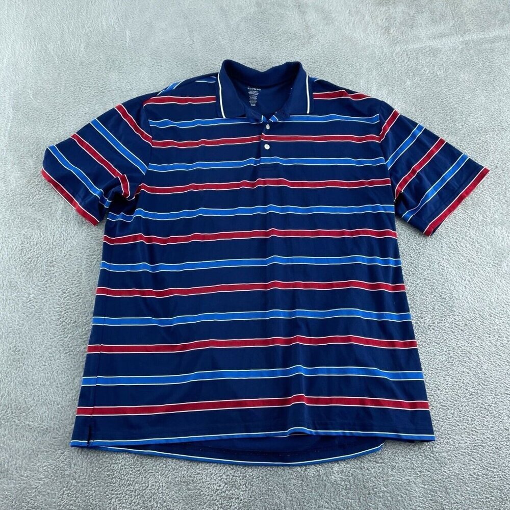 Chaps Golf Mens XL Polo Shirt Blue/Red/White Striped Short Sleeve 3556